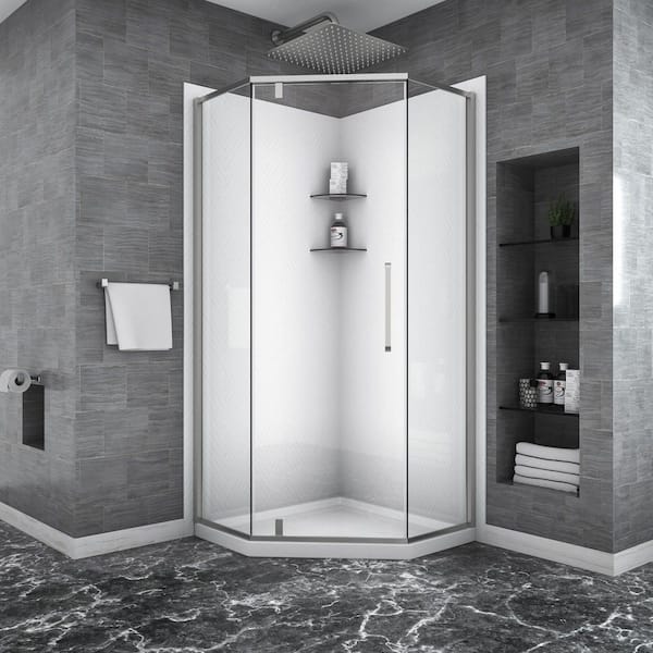 34.12 in. W x 72 in. H Neo Angle Pivot Framed Corner Shower Enclosure in Brushed Nickel Finish with Clear Glass
