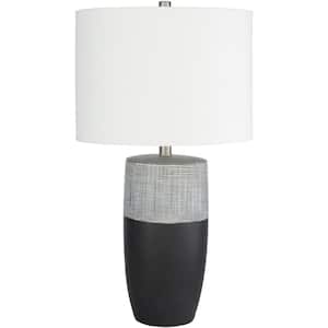 Stavros 26 in. Black/Gray Indoor Table Lamp with Off-White Drum Shaped Shade