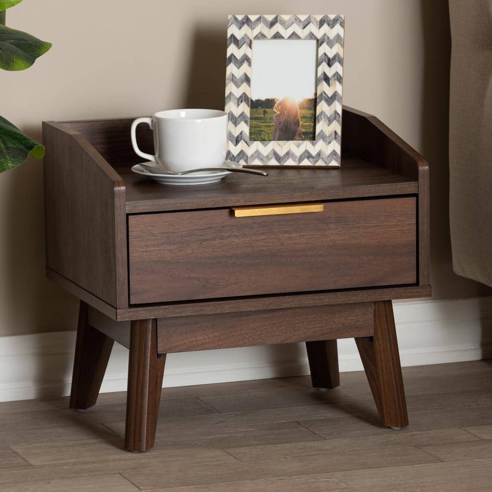 Mid-Century Lena Nightstand in Walnut Brown with Gold-Tone Handle