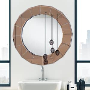 31.5 in. H x 31.5 in. W Round Mirror on Mirror Rose Gold/Copper Frameless Bathroom Vanity Wall Mirror