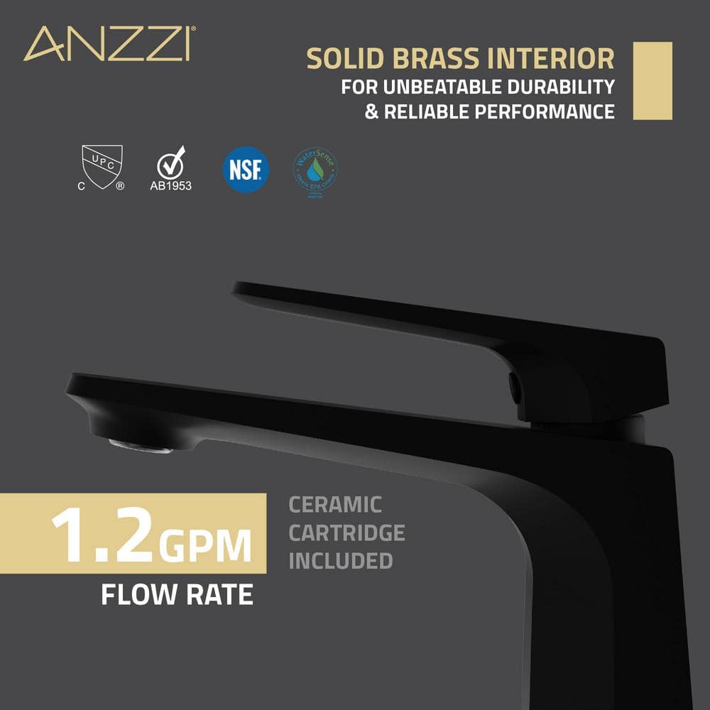 Matte Black Single Handle Bathroom Faucet with Pop-Up Drain