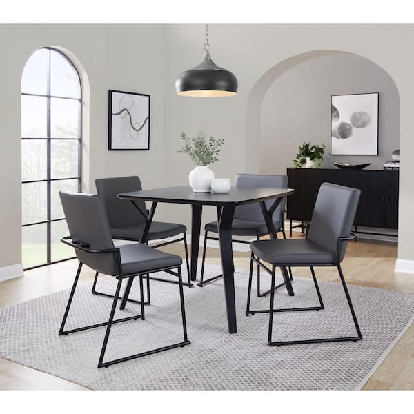 Dutchess Black Metal and Grey Faux Leather Dining Chair (Set of 2)