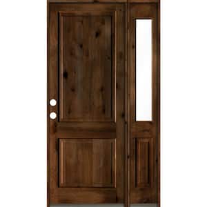 50 in. x 96 in. knotty alder Right-Hand/Inswing Clear Glass Provincial Stain Square Top Wood Prehung Front Door w/RHSL