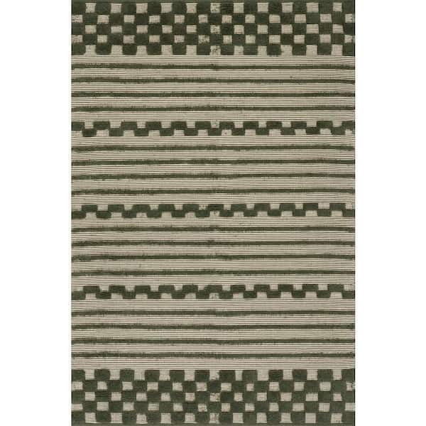 Carmeon Hamilton x Rugs Nubi Bohemian Striped Hand Woven Green 6 ft. x 9 ft. Indoor Area Rug