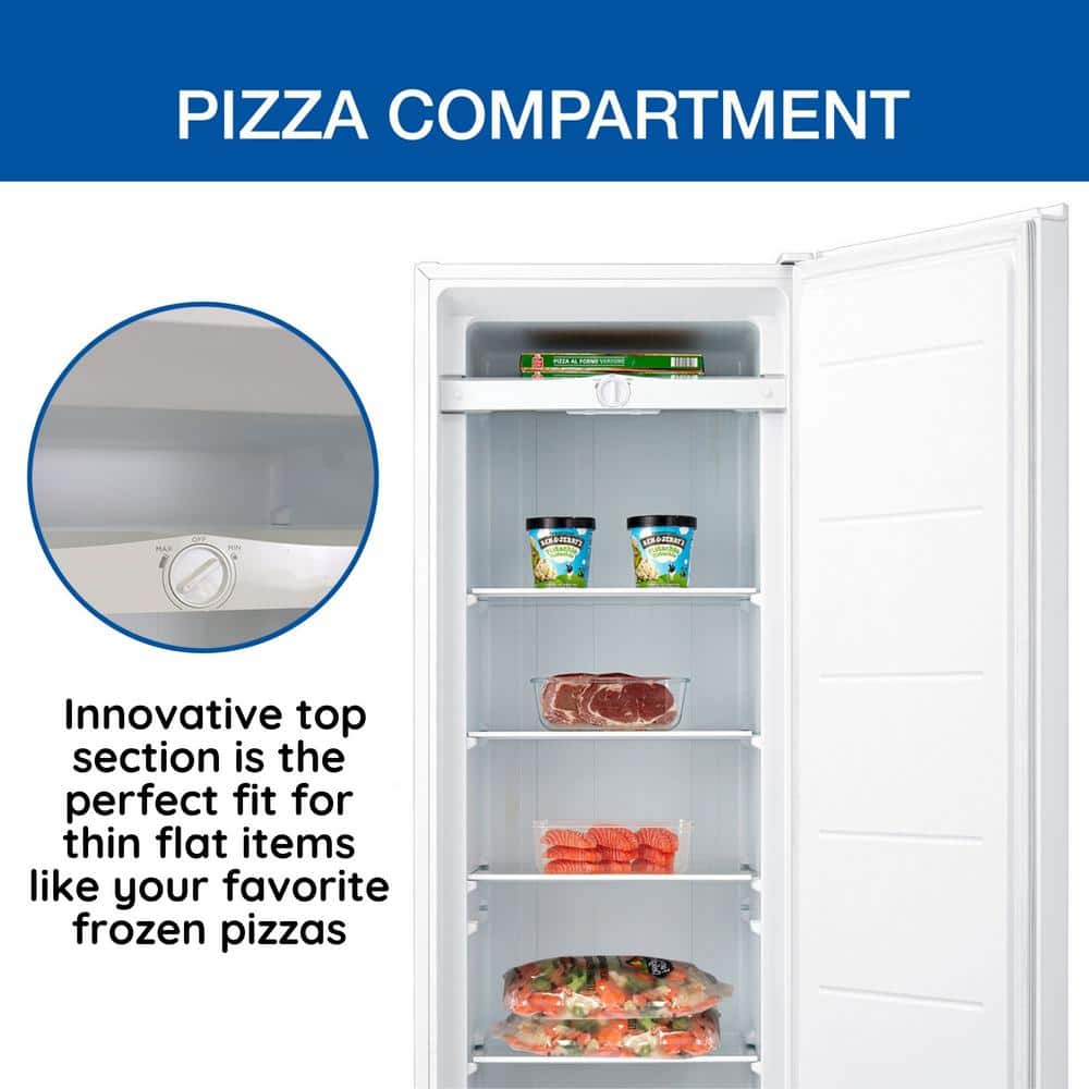 White Compact Upright Freezer with Glass Shelves, 7.0 cu ft