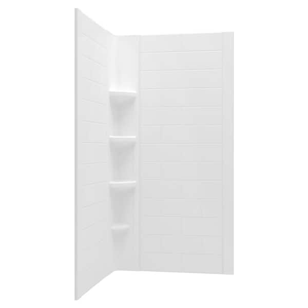 Ovation Curve 38 in. W x 72 in. H 2-Piece Glue Up Alcove Subway Tile Shower Walls in Arctic White