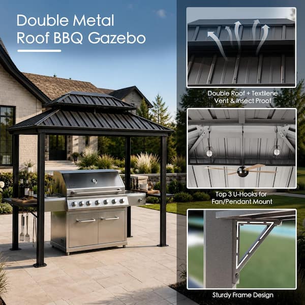 KOZYARD 6 ft. x 8 ft. Dark Gray BBQ Hardtop Grill Gazebo, Outdoor