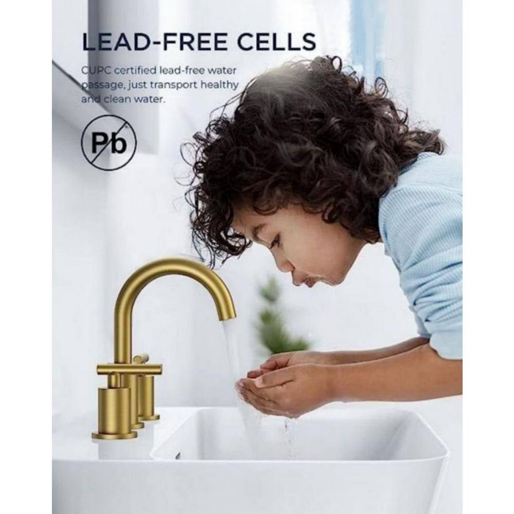 Brushed Gold Brass 3-Hole Bathroom Faucet Set