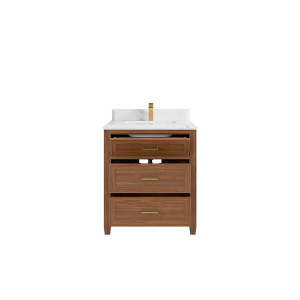 Santa Monica 30 in. W x 22 in. D x 16 in. H Single Bath Vanity in Gray Oak with White Vessel Sink