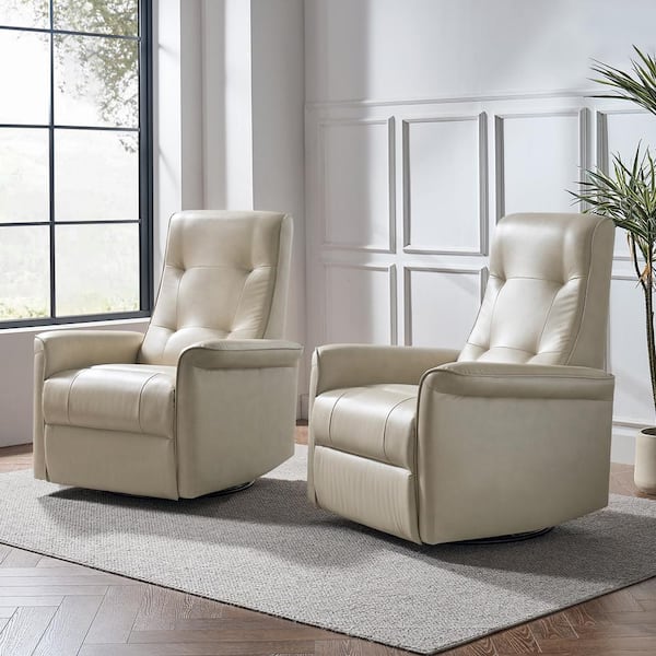 JAYDEN CREATION Urban Beige Vegan Leather Swivel Rocker Power Recliner With USB Port Set of 2
