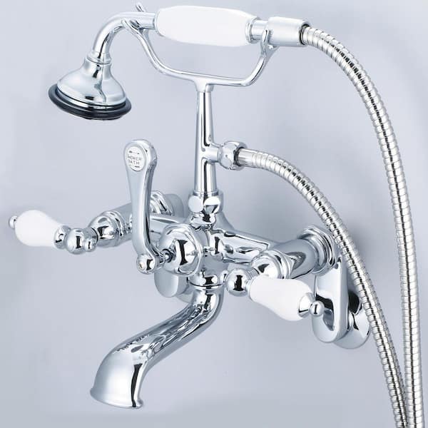 Water Creation 3-Handle Vintage Claw Foot Tub Faucet with Hand Shower and Porcelain Lever Handles in Triple Plated Chrome