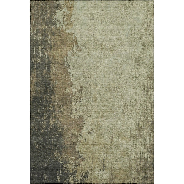 Mayfield Premium Machine Washable Abstract AMF1904 Olive 5 ft. x 7 ft. 6 in. Area Rug