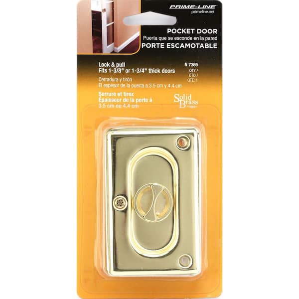 Prime-Line 3-3/4 in, Polished Brass, Pocket Door Privacy Lock with