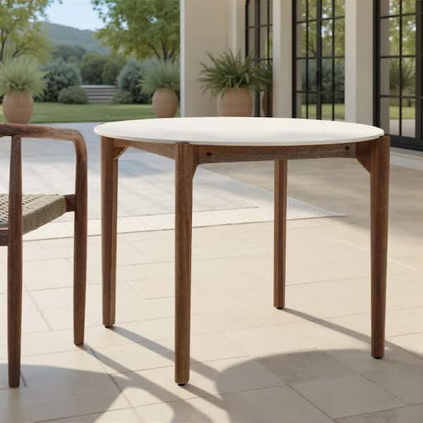 Cove Brown and Almond Milk 42 in. Round Wood Outdoor Dining Table-Seats 4