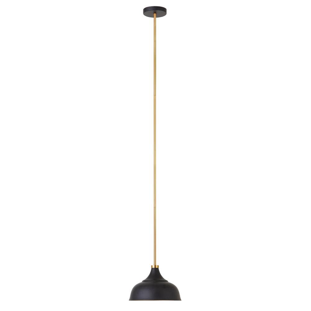 Modern Blackened Bronze Dome Pendant with Brass Accents