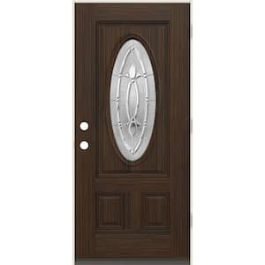 36 in. x 80 in. Left-Hand 3/4 Oval Blakely Glass Black Cherry Stain Fiberglass Prehung Front Door w/Rot Resistant Frame