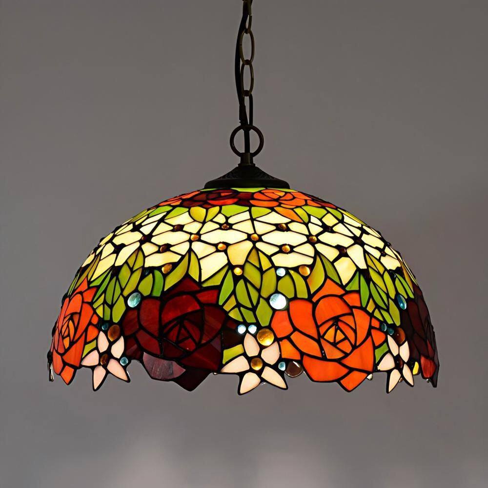 Veloria 1-Light Black Tiffany Bowl Hanging Pendant Light with Multi-Colored Stained Glass Lamp Shade price history on PriceWatchPro