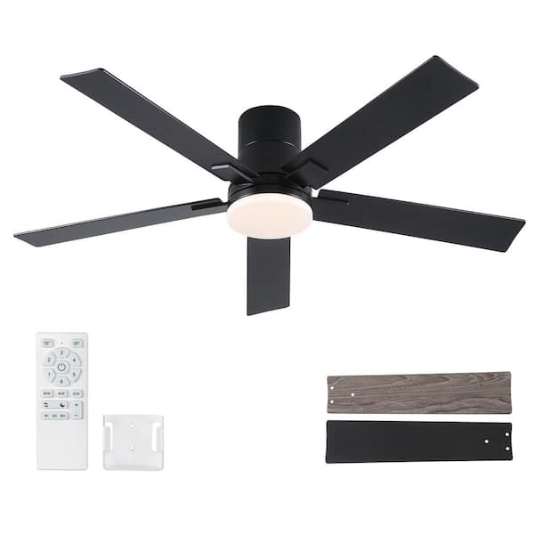 Stylish 52 in. Indoor Black Flush Mount Ceiling Fan with Integrated LED, Remote Control and 5 Reversible Blades