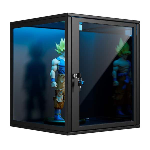 Display Cabinet w/ Lock and Adjustable LED Light 17.7 in. H Figurines Display Case 1-Tier Curio Cabinet for Collectibles