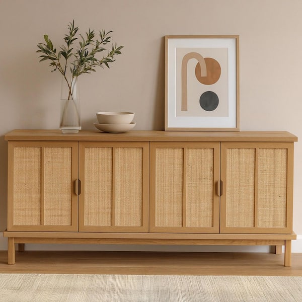 NADAAL STUDIOS Vionelle Natural Solid Oak Wood and Rattan Buffet