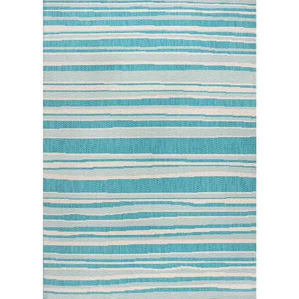 Castara Wavy Stripe Modern Aqua/Cream 5 ft. x 8 ft. Indoor/Outdoor Area Rug