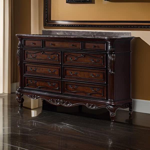 Benjara Cherry Brown and Black 9-Drawers 70.5 in. Dresser Without Mirror