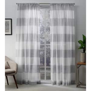 Darma Dove Grey Stripe Sheer Rod Pocket Curtain, 50 in. W x 84 in. L (Set of 2)