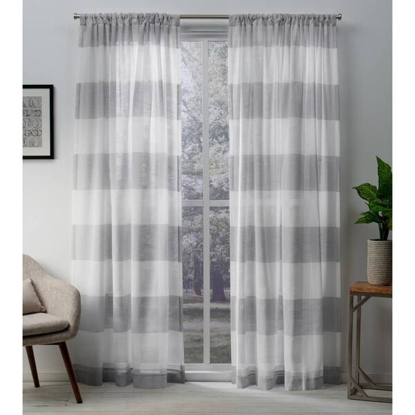 Exclusive Home Curtains Darma Dove Grey Stripe Sheer Rod Pocket Curtain, 50 in. W x 96 in. L (Set of 2)