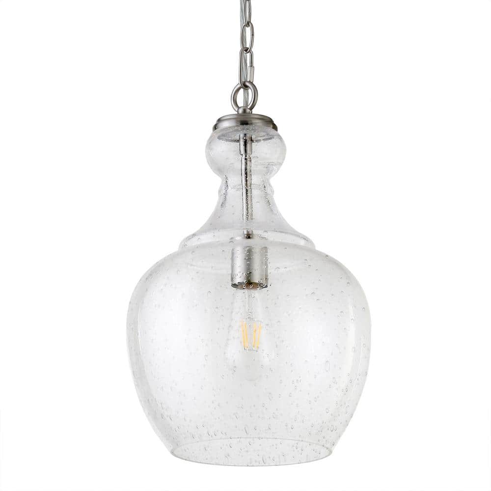 Brushed Nickel 11" Glass Drum Pendant Light