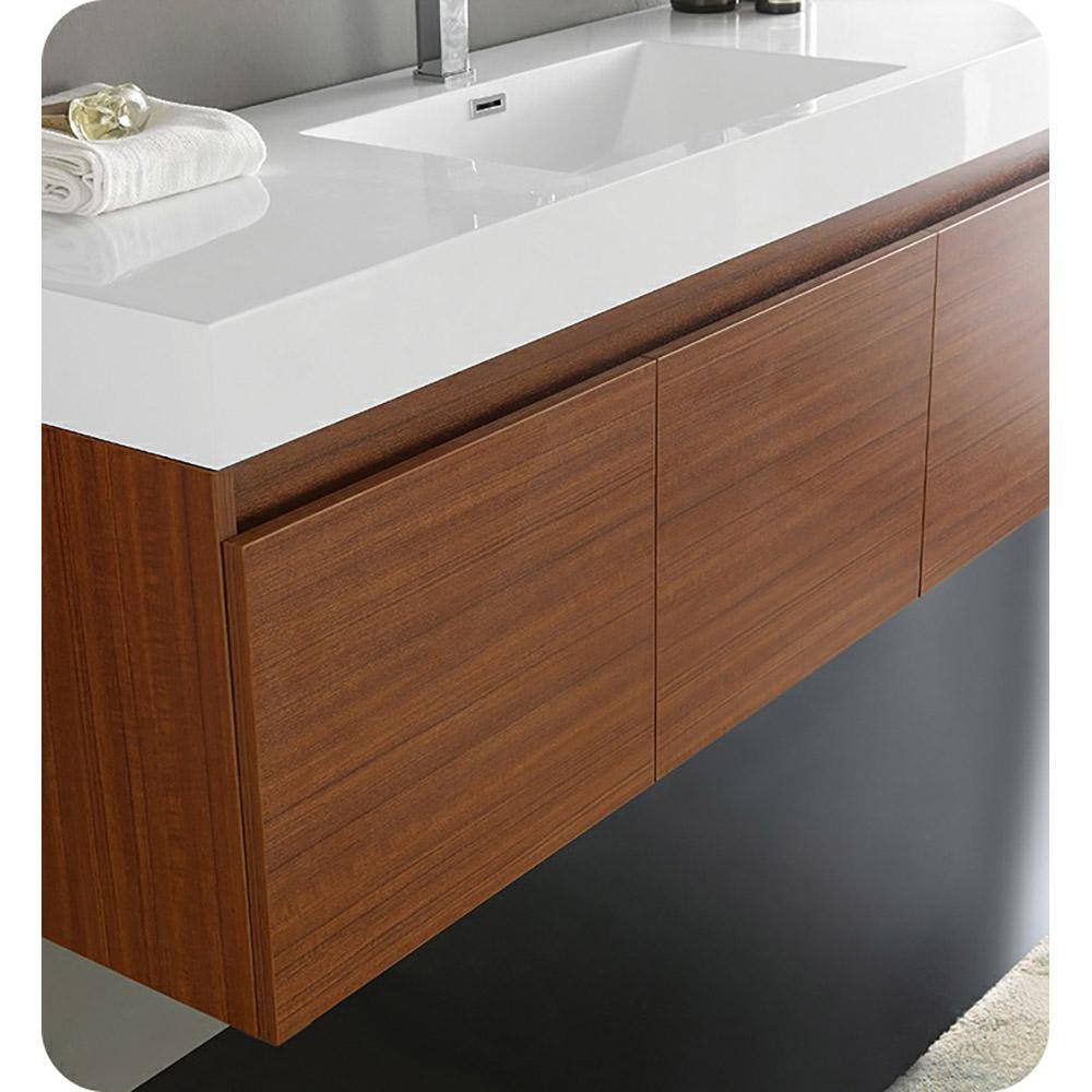 Teak 59" Wall-Mount Single Sink Modern Vanity Base