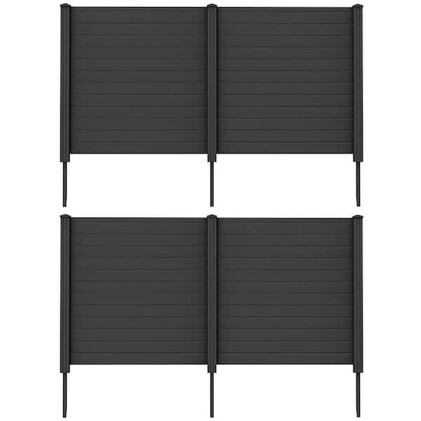 2-Pieces Black Outdoor PVC Privacy Panels 2-Pack Picket Fence W/ 3 Cuspidal Foot Stakes Plastic