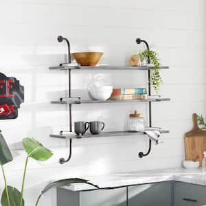 38 in.  x 39 in. Gray 3 Shelf Wood Wall Shelf