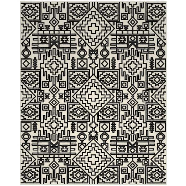 Napa Mercana Ivory and Black 5 ft. 3 in. x 7 ft. 6 in. Tribal Chenille and Viscose Area Rug