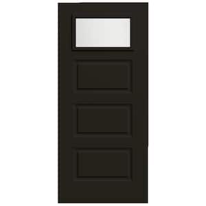 36 in. x 80 in. 3 Panel Right-Hand/Inswing 1/4 Lite Frosted Glass Black Steel Front Door Slab