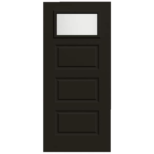 JELD-WEN 36 in. x 80 in. 3 Panel Right-Hand/Inswing 1/4 Lite Frosted Glass Black Steel Front Door Slab