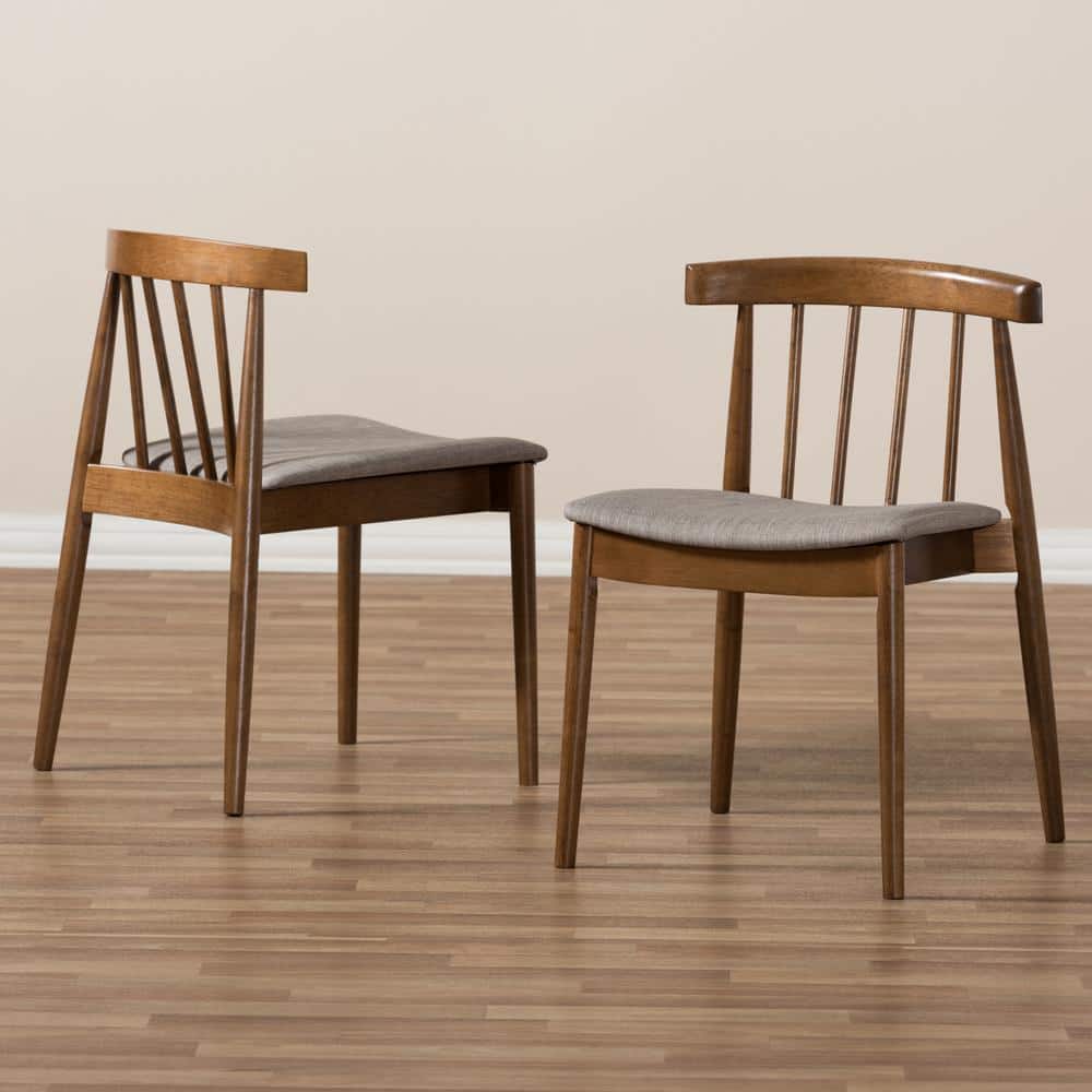 Wyatt Mid-Century Modern Walnut Wood Dining Chair Set with Beige Upholstery