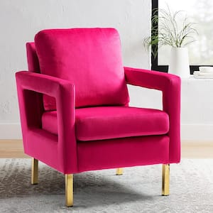 Anika Modern Fushia Comfy Velvet Arm Chair with Stainless Steel Legs and Square Open-framed Arm
