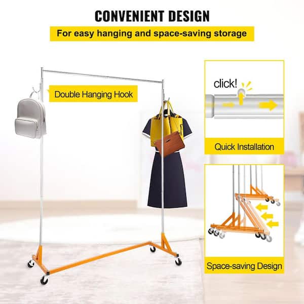 SKYSHALO Z Rack, Industrial Grade Z Base Garment Rack,Rolling Z