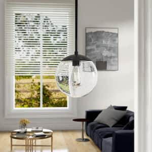 9 in. 1-Light Matte Black Mini Pendant Hanging Light, Kitchen Pendant Lighting With Clear Glass