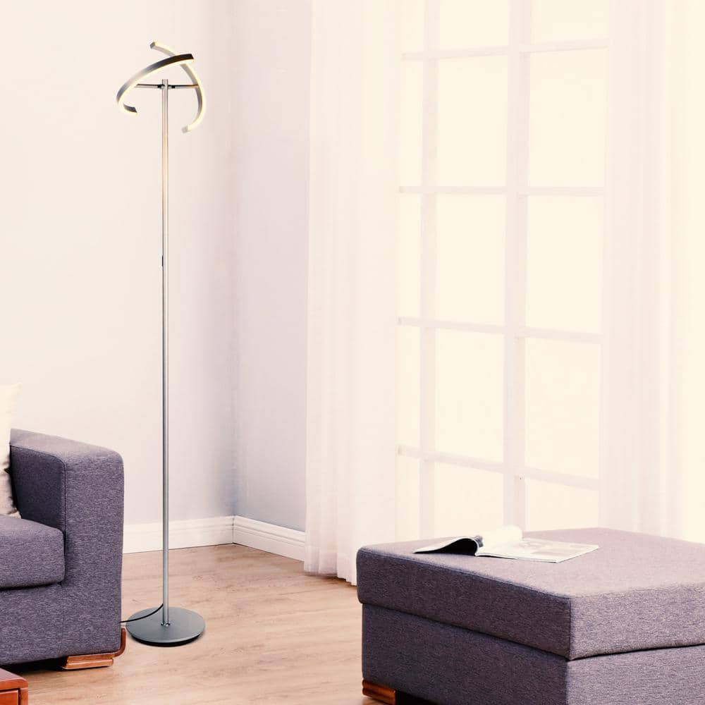 Halo Split Adjustable 72" Silver LED Torchiere Floor Lamp for Kids