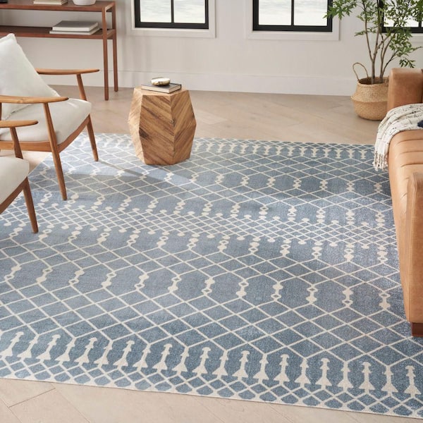 Astra Machine Washable Blue 10 ft. x 14 ft. Moroccan Transitional Area Rug