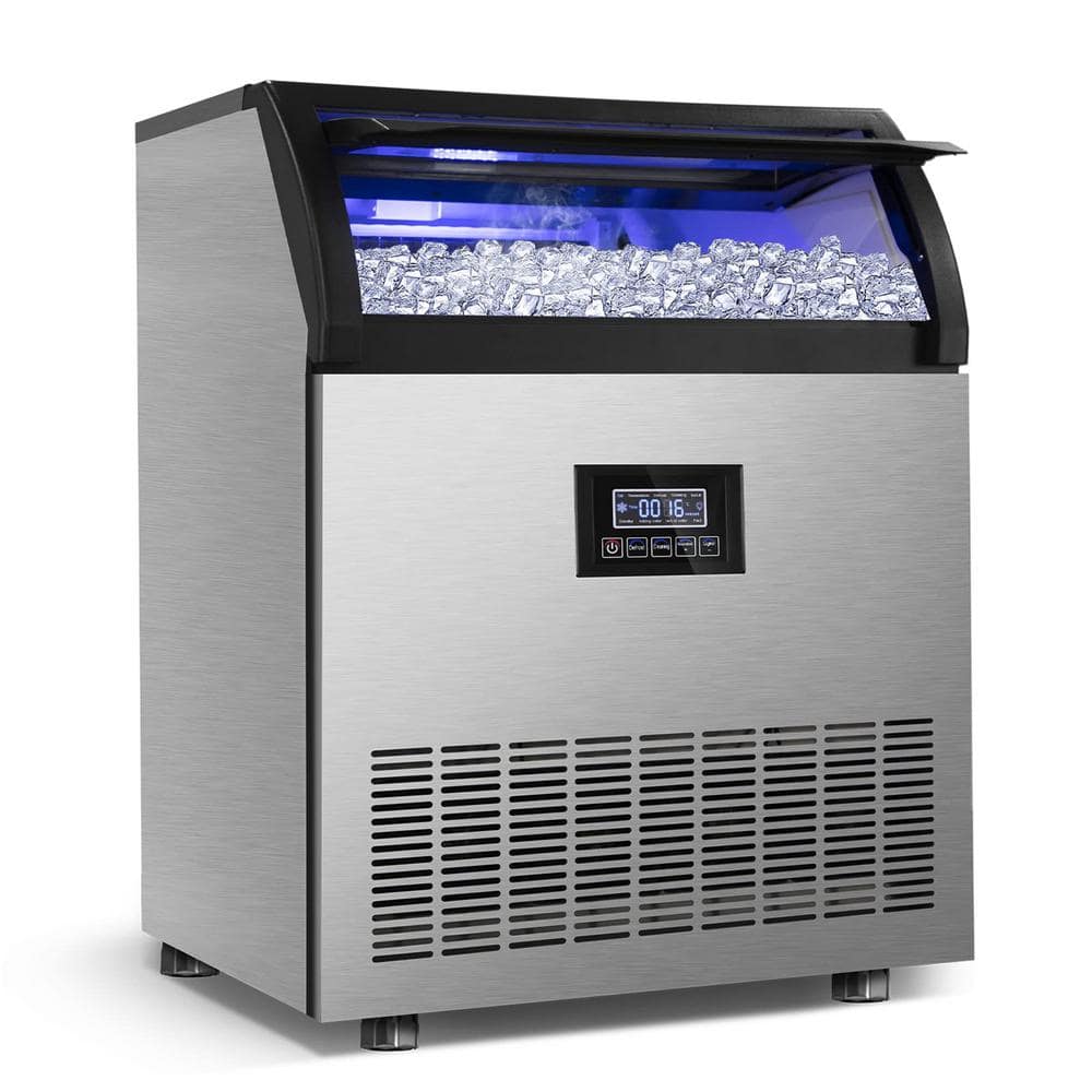 Hooure 24.4 in. Commercial Ice Maker 360 lb./24 H Stainless Steel Freestanding Ice Maker Machine with Full Cube Production