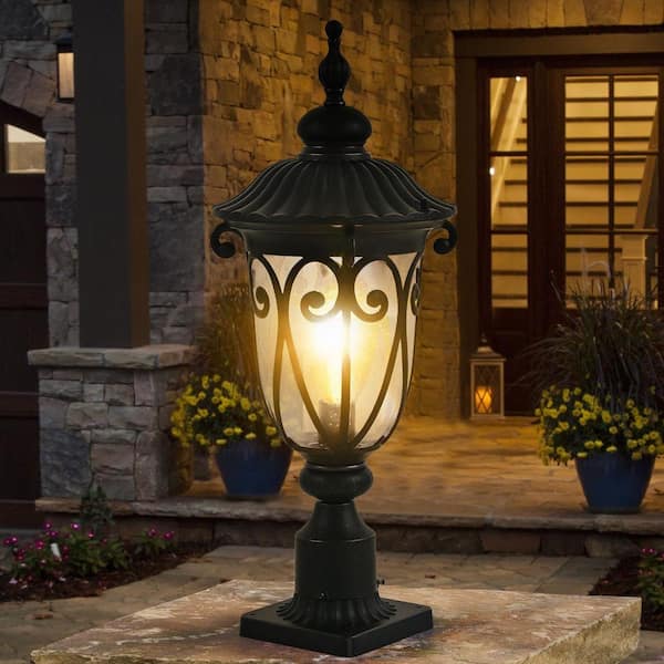 1-Light Black Metal Outdoor Weather Resistant Post Light with No Bulb Included