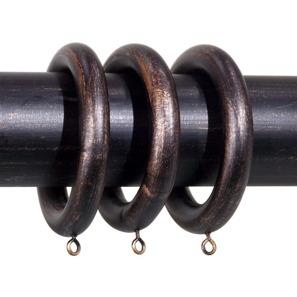 Wood Curtain Rings with Clips in Black Varnished Finish (Set of 12, 2.25 inch)