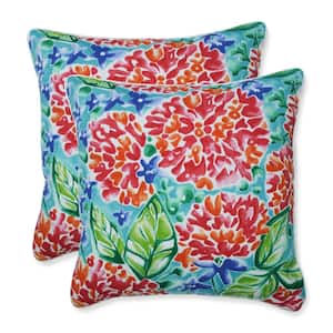 Floral Pink Square Outdoor Square Throw Pillow 2-Pack