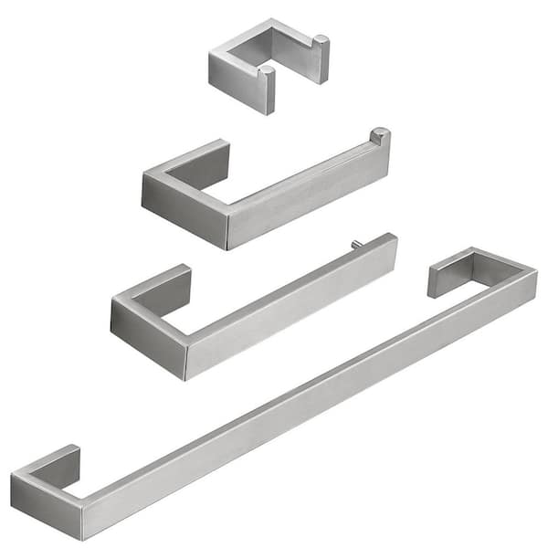 Stainless Steel 4 -Piece Bath Hardware Set with Towel Bar Towel Hook Toilet Papet Holder in Brushed Nickel