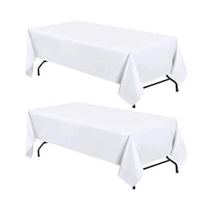 84 in. W x 60 in. L White Solid Polyester Kitchen Table Cloth with Stain and Wrinkle Resistant for Dining Table (2-Pack)