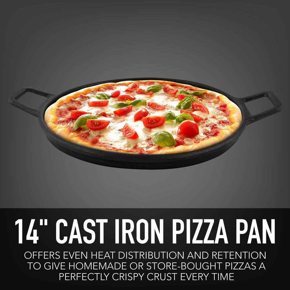 Kenmore 14" Black Cast-Iron Pizza Pan with Handles