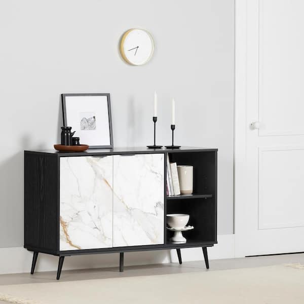 Mezzy Black Oak and Faux White Marble 47 in. Sideboard