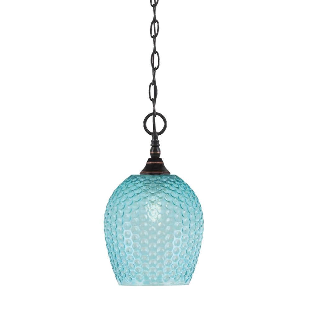 Elva 100-Watt 1-Light Black Copper Shaded Pendant Light with 7.5